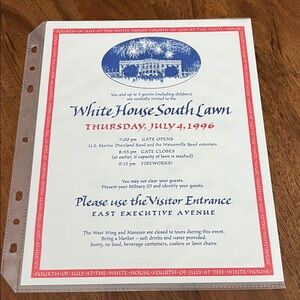 Vintage White House 1996 4th of July Invitation Collectible